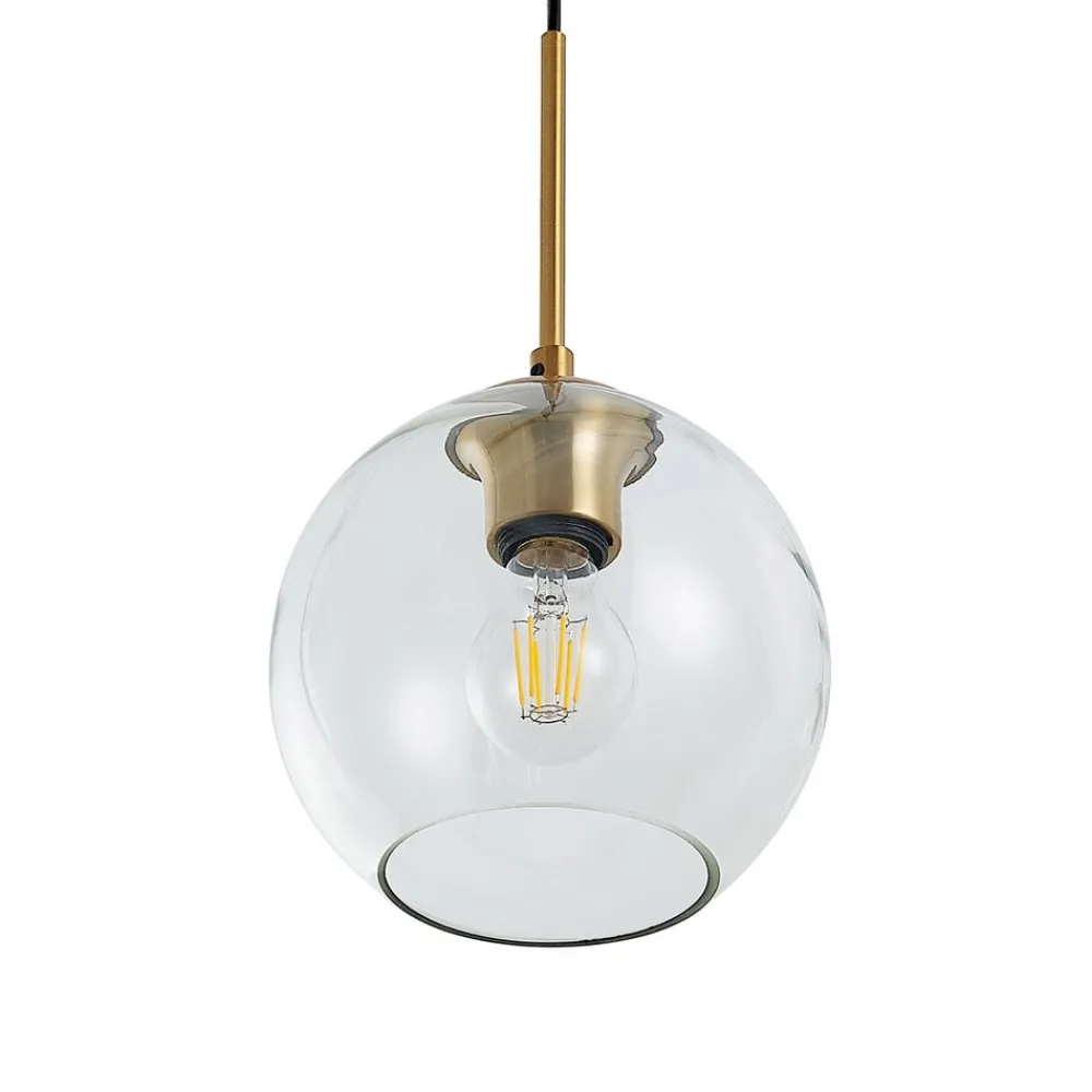 Pendellamper|Pendellamper ^ Lindby Grady hængelampe, messing/klar, 110 cm, metal, glas