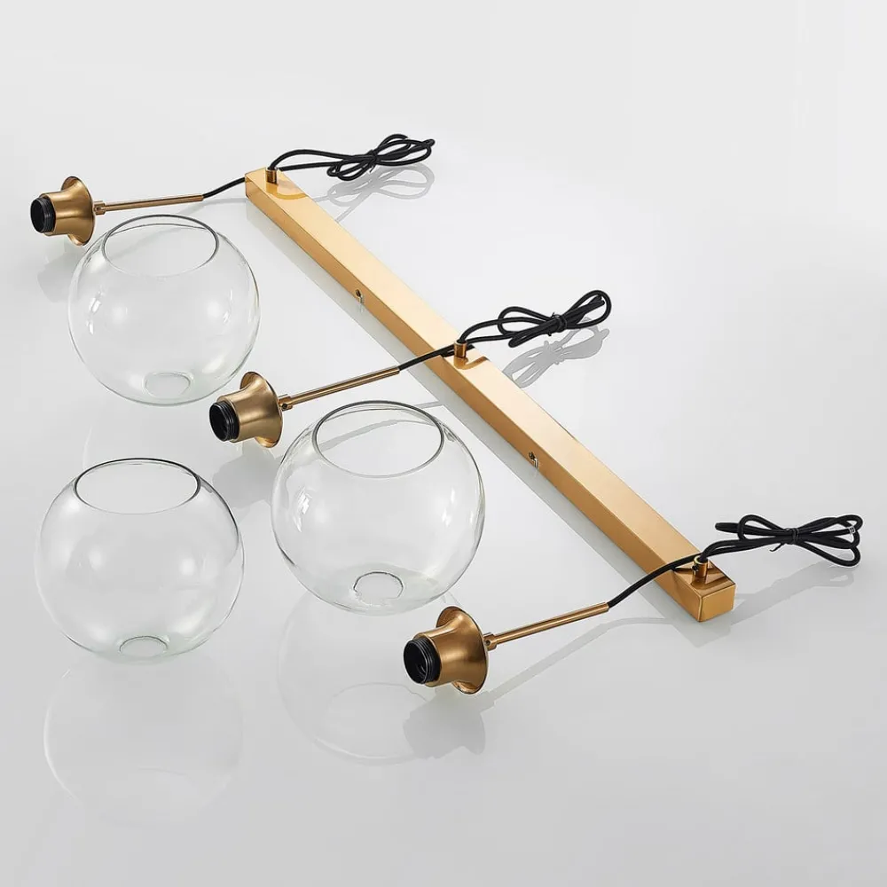 Pendellamper|Pendellamper ^ Lindby Grady hængelampe, messing/klar, 110 cm, metal, glas