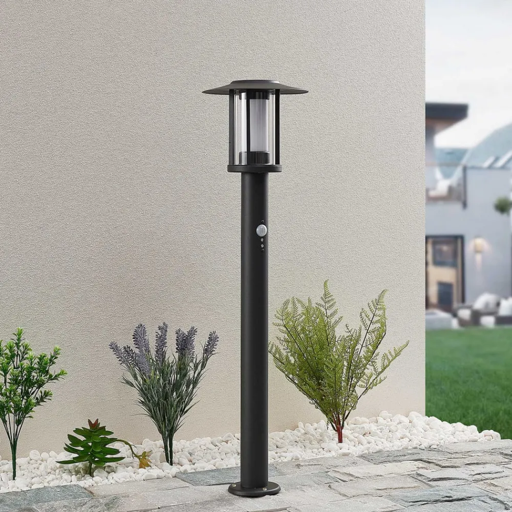 Lindby Gadebelysning Med Sensor|Terrassebelysning > Gregory LED-vejlampe, 76 cm, sensor, mørkegrå, IP44