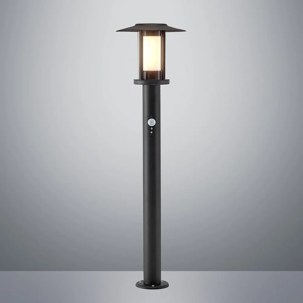 Lindby Gadebelysning Med Sensor|Terrassebelysning > Gregory LED-vejlampe, 76 cm, sensor, mørkegrå, IP44