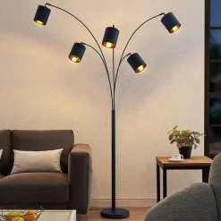 Pendellamper|Gulvlamper ^ Lindby gulvlampe Abiram, sort/guld, tekstil, 70 cm