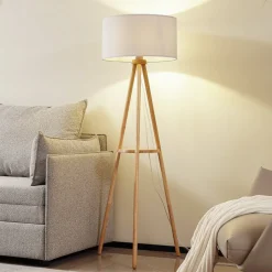 Lindby Gang|Gulvlamper > gulvlampe Adamio, Ø 45,5 cm, hvid, tekstil, stativ