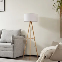 Lindby Gang|Gulvlamper > gulvlampe Adamio, Ø 45,5 cm, hvid, tekstil, stativ