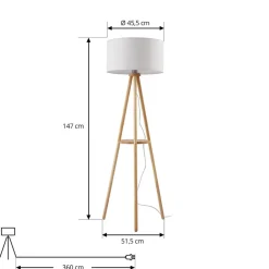 Lindby Gang|Gulvlamper > gulvlampe Adamio, Ø 45,5 cm, hvid, tekstil, stativ