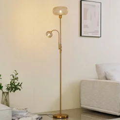 Lindby Gulvlamper|Gulvlamper > gulvlampe Aliette, guld/amber, glas, læselampe