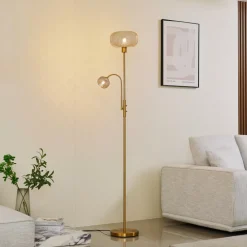 Lindby Gulvlamper|Gulvlamper > gulvlampe Aliette, guld/amber, glas, læselampe