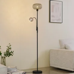 Gulvlamper|Gulvlamper ^ Lindby gulvlampe Aliette, sort/grå, glas, læselampe