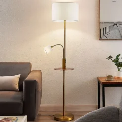 Lindby Gulvlamper|Gulvlamper > Gulvlampe Aovan, bronzefarvet, hylde, USB-port