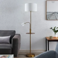 Lindby Gulvlamper|Gulvlamper > Gulvlampe Aovan, bronzefarvet, hylde, USB-port