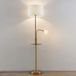 Lindby Gulvlamper|Gulvlamper > Gulvlampe Aovan, bronzefarvet, hylde, USB-port