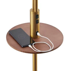 Lindby Gulvlamper|Gulvlamper > Gulvlampe Aovan, bronzefarvet, hylde, USB-port