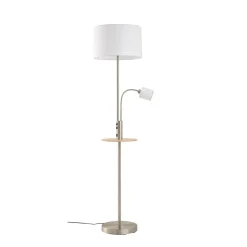 Gulvlamper|Gulvlamper ^ Lindby Gulvlampe Aovan, nikkelfarvet, hylde, USB-port