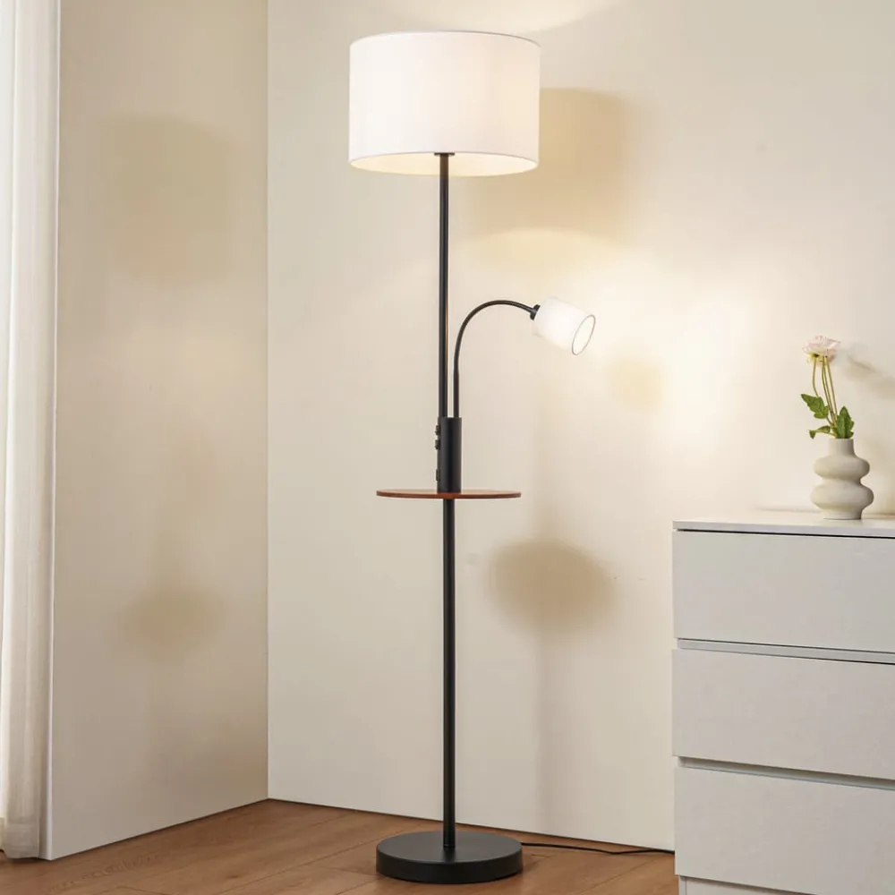 Lindby Gulvlamper|Gulvlamper > Gulvlampe Aovan, sort, hylde, USB-port