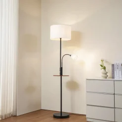 Lindby Gulvlamper|Gulvlamper > Gulvlampe Aovan, sort, hylde, USB-port