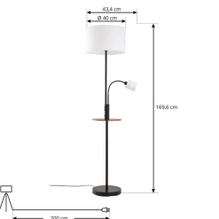 Lindby Gulvlamper|Gulvlamper > Gulvlampe Aovan, sort, hylde, USB-port