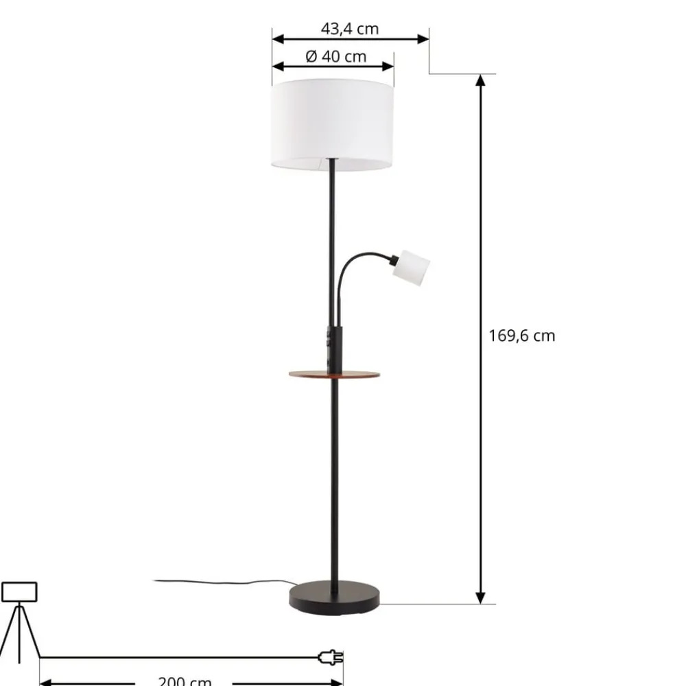 Lindby Gulvlamper|Gulvlamper > Gulvlampe Aovan, sort, hylde, USB-port