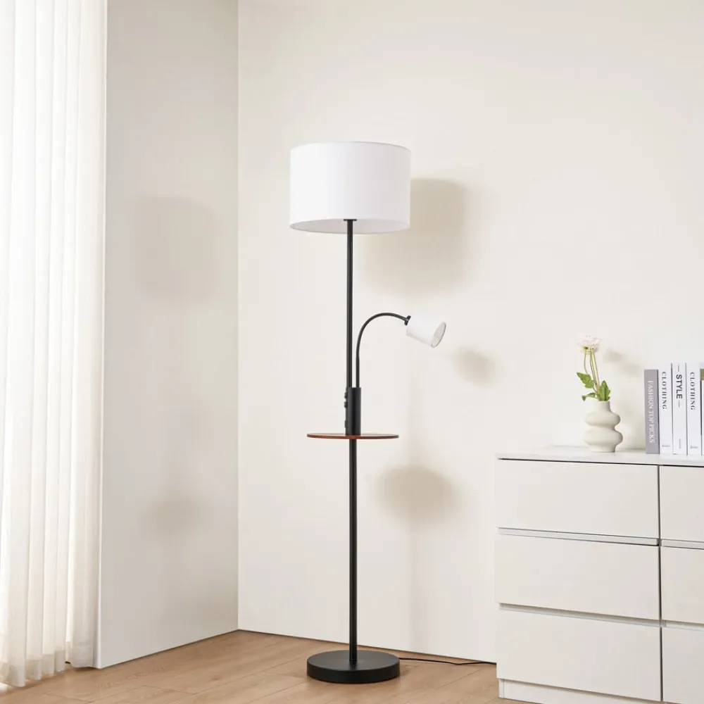Lindby Gulvlamper|Gulvlamper > Gulvlampe Aovan, sort, hylde, USB-port