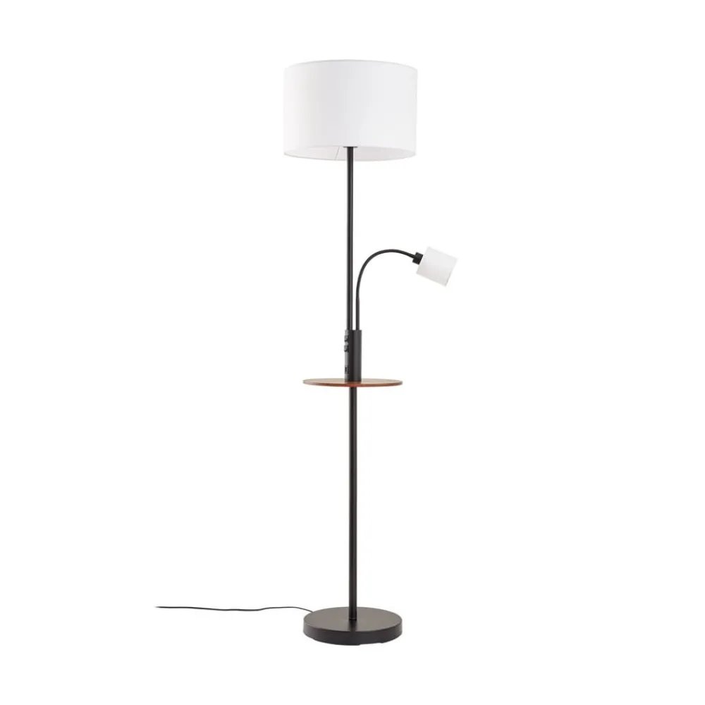 Lindby Gulvlamper|Gulvlamper > Gulvlampe Aovan, sort, hylde, USB-port