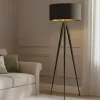 Lindby Gang|Pendellamper > gulvlampe Benik, stativ, tekstil, sort/guld, 153 cm