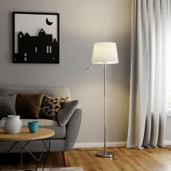 Lindby Gang|Gulvlamper > gulvlampe Benjiro, hvid, tekstil, læselampe, 150 cm