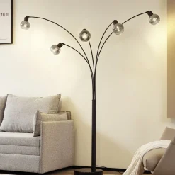 Lindby Gulvlamper|Gulvlamper > gulvlampe Braccio, grå/sort, glas, 5 lyskilder, 204,5 cm