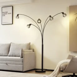 Lindby Gulvlamper|Gulvlamper > gulvlampe Braccio, grå/sort, glas, 5 lyskilder, 204,5 cm