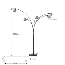 Lindby Gulvlamper|Gulvlamper > gulvlampe Braccio, grå/sort, glas, 5 lyskilder, 204,5 cm