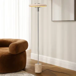 Lindby Pendellamper|Gulvlamper > gulvlampe Branford, retro, beige, metal/travertin
