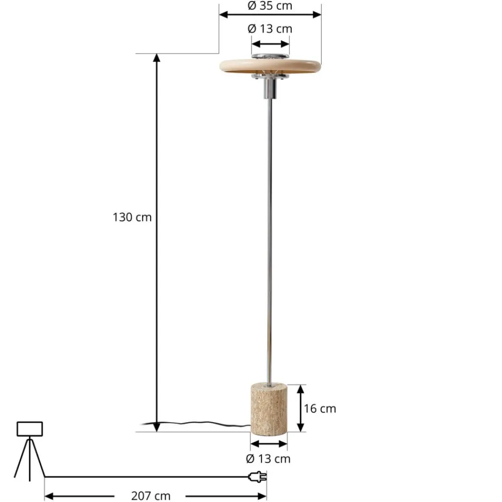 Lindby Pendellamper|Gulvlamper > gulvlampe Branford, retro, beige, metal/travertin