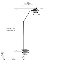 Lindby Gulvlamper > gulvlampe Corali, sort, metal, højde 176,5 cm