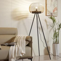 Lindby Gulvlamper|Gulvlamper > gulvlampe Ediz, sort, træ, 159 cm høj, E27