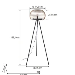 Lindby Gulvlamper|Gulvlamper > gulvlampe Ediz, sort, træ, 159 cm høj, E27