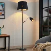 Gang|Pendellamper ^ Lindby gulvlampe Efalia, sort/guld, tekstil, læselampe