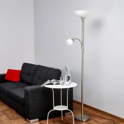 Lindby Gulvlamper|Gulvlamper > gulvlampe Elaina, 180 cm, nikkelfarvet, læselampe