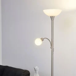 Lindby Gulvlamper|Gulvlamper > gulvlampe Elaina, 180 cm, nikkelfarvet, læselampe