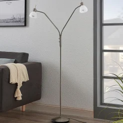 Pendellamper|Gulvlamper ^ Lindby gulvlampe Gwendolin, 160 cm, nikkelfarvet, 2 lyskilder.