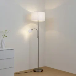 Gang|Gulvlamper ^ Lindby gulvlampe Jaileen, hvid, tekstil, 170 cm, læselampe