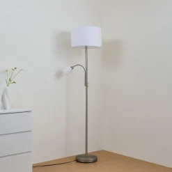 Gang|Gulvlamper ^ Lindby gulvlampe Jaileen, hvid, tekstil, 170 cm, læselampe