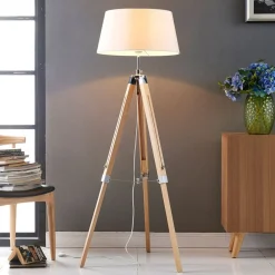 Lindby Gang|Gulvlamper > gulvlampe Katie, 162 cm, hvid, tekstil, træ, stativ