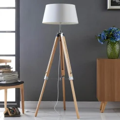 Lindby Gang|Gulvlamper > gulvlampe Katie, 162 cm, hvid, tekstil, træ, stativ