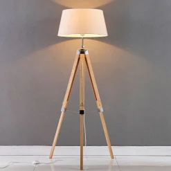 Lindby Gang|Gulvlamper > gulvlampe Katie, 162 cm, hvid, tekstil, træ, stativ