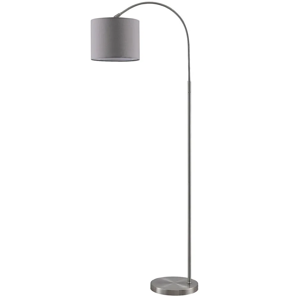 Gang|Pendellamper ^ Lindby gulvlampe Keriba, nikkel/taupe, stof, 150 cm, E27