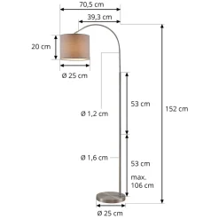 Gang|Pendellamper ^ Lindby gulvlampe Keriba, nikkel/taupe, stof, 150 cm, E27