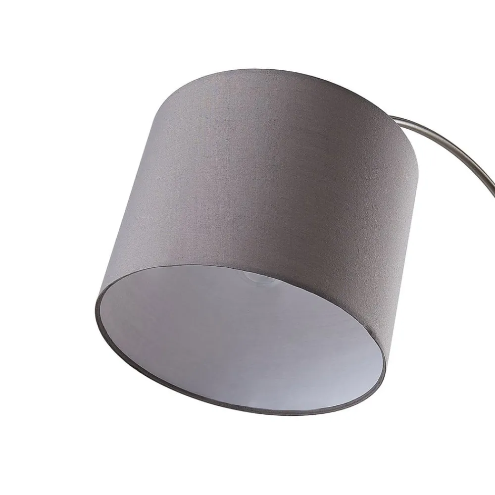 Gang|Pendellamper ^ Lindby gulvlampe Keriba, nikkel/taupe, stof, 150 cm, E27