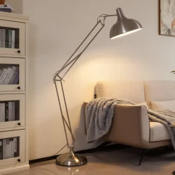Arbejdsrum/Kontor|Gulvlamper ^ Lindby gulvlampe Leia, sølv, metal, 180 cm, drejelig, E27