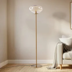 Lindby Gulvlamper|Gulvlamper > Gulvlampe Lelia, rav, glas, metal, 150 cm