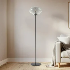 Lindby Gulvlamper|Gulvlamper > Gulvlampe Lelia, røggrå, glas, metal, 150 cm