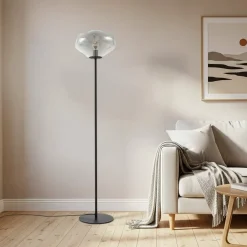 Lindby Gulvlamper|Gulvlamper > Gulvlampe Lelia, røggrå, glas, metal, 150 cm