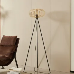 Gulvlamper ^ Lindby gulvlampe Lielle, naturlig bambus, Ø 40 cm