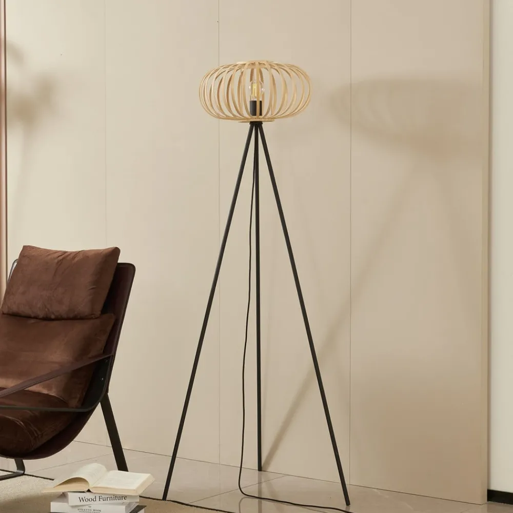 Gulvlamper ^ Lindby gulvlampe Lielle, naturlig bambus, Ø 40 cm